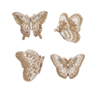 Snevayig Papillon Coasters in Ivory & Gold, Set of 4 in Gift Bag