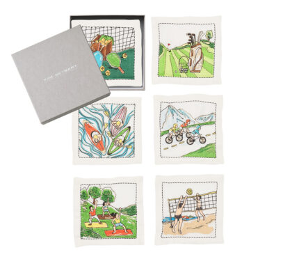 Snevayig Venture Cocktail Napkins in White & Multi, Set of 6 in a Gift Box