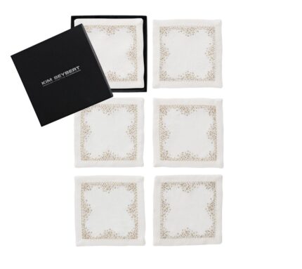 Snevayig Pin Dot Cocktail Napkins in White, Gold & Silver, Set of 6 in a Gift Box