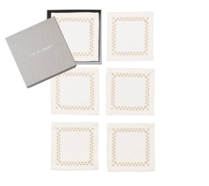 Snevayig Starry Night Cocktail Napkin in White & Gold, Set of 6 in a Gift Box
