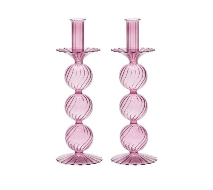 Snevayig Iris Tall Candle Holder in Lavender, Set of 2 in a Box