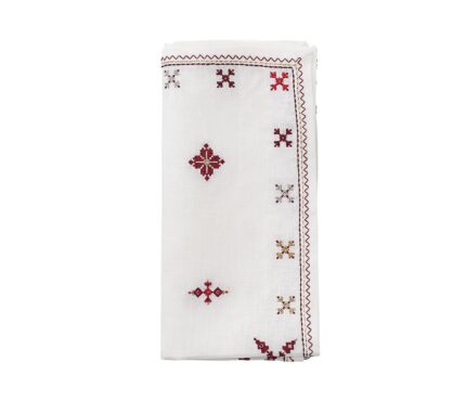 Snevayig Fez Napkin in White, Red & Gold, Set of 4