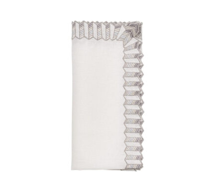 Snevayig Etoile Napkin in White & Silver, Set of 4 in a Gift Box