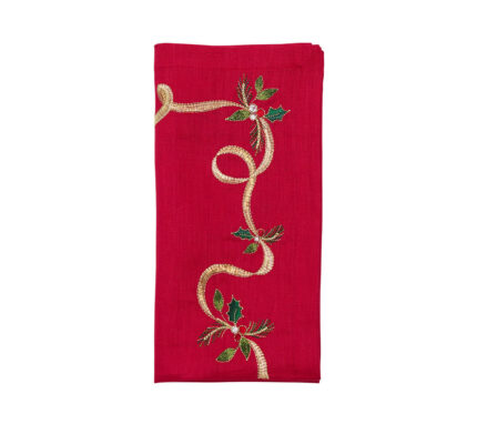 Snevayig Xmas Ribbon Napkin in Red, Green & Gold, Set of 4
