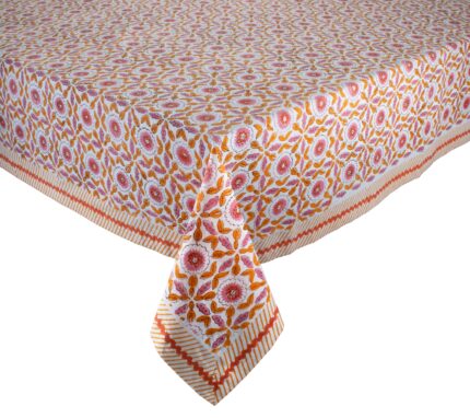 Snevayig Majorelle Tablecloth in White, Pink & Orange