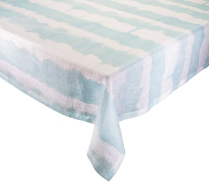 Snevayig Watercolor Stripe Tablecloth in White & Seafoam