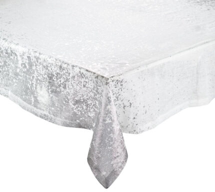 Snevayig Metafoil Tablecloth in White & Silver