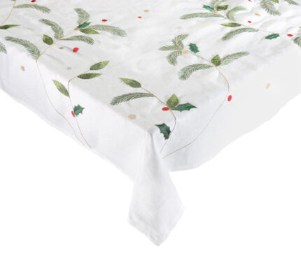 Snevayig Xmas Carol Tablecloth in White, Red & Green