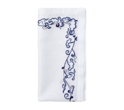 Snevayig Ming Border Napkin in White & Navy, Set of 4