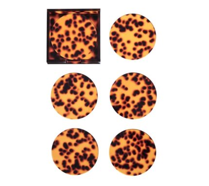 Snevayig Tortoise Drink Coasters in Brown, Set of 6 in a Caddy