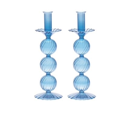 Snevayig Iris Tall Candle Holder in Blue, Set of 2 in a Box